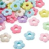 Beadthoven 50pcs Opaque Color Flower Acrylic Beads Spacers Mixed Candy Color Mini Hollow Flower Loose Pony Beads Spacers for DIY Colorful Rainbow Necklace Bracelet Jewelry Making