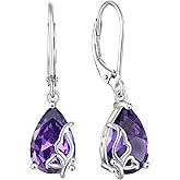Blaniy Teardrop Dangle Drop Earrings for Women 925 Sterling Silver Butterfly Leverback Earring with Birthstone Jewelry Gifts for Her