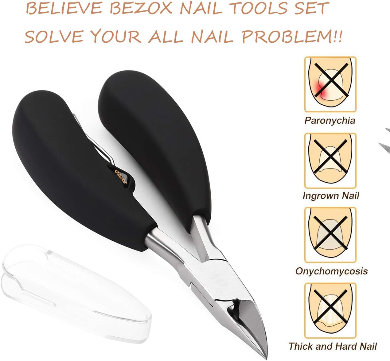 BEZOX Toe Nail Clippers for Thick and Ingrown Nails,Nail Clippers kit with Cuticle Pusher and Nail File, Stainless Steel Scissor, for Paronychia, Pedicure and Manicure Tools for Podiatrists or Home - Image 3