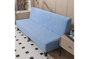 Hixingo Stretch Armless Futon Cover, Futon Mattress Cover Soft Futon Covers with Elastic Bottom, Solid Color Jacquard Futon Slipcovers Washable Futon Couch Cover (Small (47-59"),Lake Blue)