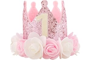 C&XANADU Kbrand Hat First Birthday 1st For Baby Girl Decoration Gifts Rose Gold Baby Pink Party Crown One Year Old Flowers Princess Pink 3inch