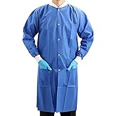 JMU 10-100 Pack Disposable Lab Coats for Adult, SMS Medical Lab Jacket Knee Length with Knit Cuff & Collar, 3 Pockets