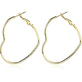 XIUQILAI Heart Earrings for Women, 14K Plated Gold/Silver Big Small Stainless Steel Hoops Earrings, Fashion Hypoallergenic Lightweight Heart Shape Jewelry 30/40/50/60mm