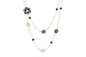 IDOKAWA 8MM Round Simulated Shell Pearl Strand Layered Necklace for Women, Dainty Multiple Strands Long Necklace for Party, Vintage Costume Jewelry