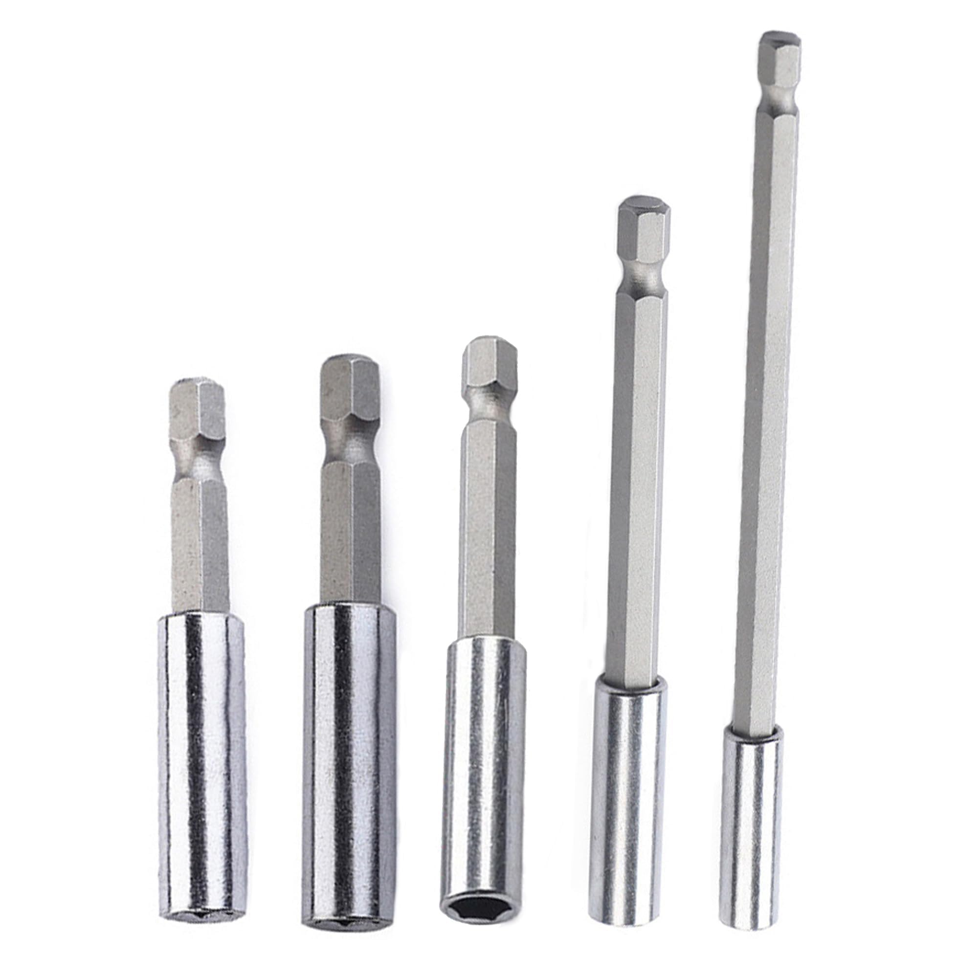 5 x bit extensions, bit extensions, bit extension for cordless screwdriver, 1/4 extension for screwdriver set, magnetic bit holder 50/60/75/100/150 mm for screwdrivers