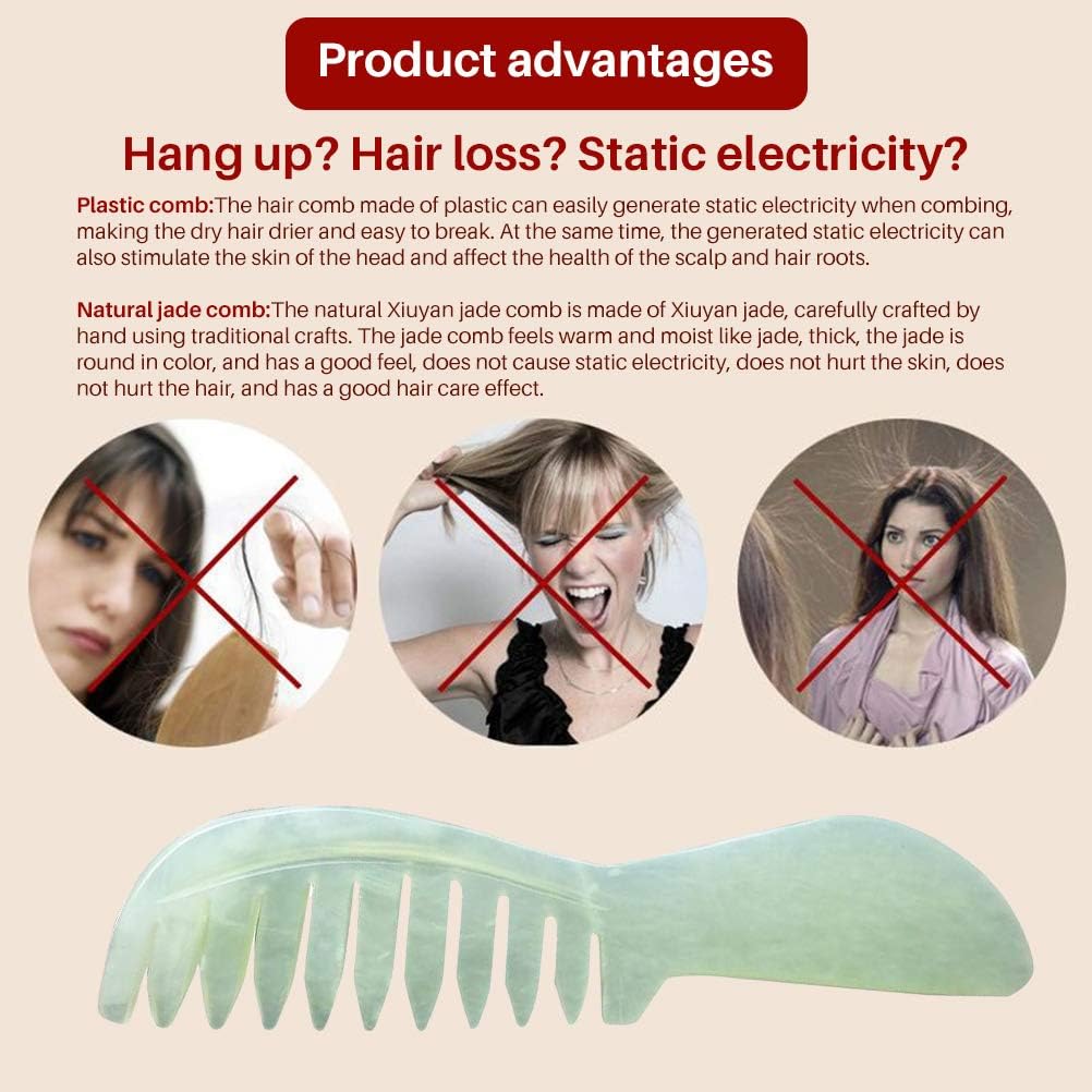 Natural Jade Scalp Massager - Hair Comb Therapy for Scalp Care, Green, 14.2 x 3.8 cm - Image 4