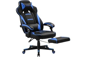 LUCKRACER Gaming Chair, Video Game Chairs Gaming Computer Chair with Footrest 350Lb Heavy Duty Gaming Chair Ergonomic Office Chair Lumbar Support for Adults, High Back, Swivel Seat, Recliner(Blue)