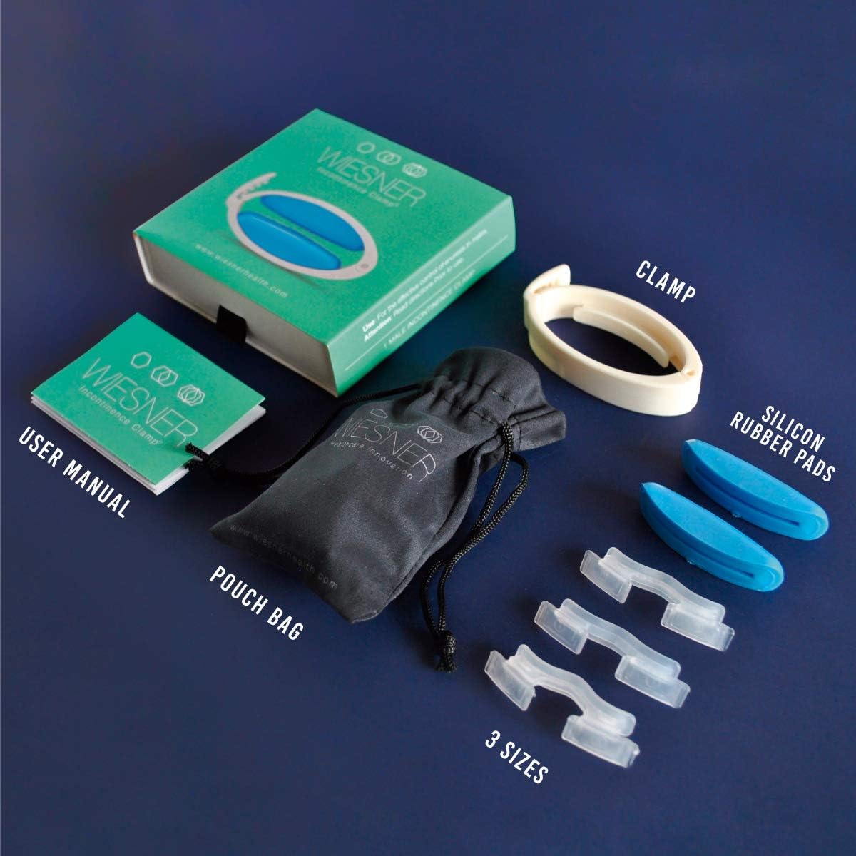 WIESNER Incontinence Clamp - Original Urinary Incontinence Clamp - 3 Adjustable Sizes Included - Comfort and Confidence All Day Long - (Free Pouch Bag) - Money Back Guarantee!: Health & Personal Care