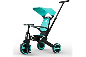 Newtronx Trixplorer 7-in-1 Tricycle for Toddlers, Removable Push Handle, 360° Rotating Seat, Adjustable Canopy, Safety Harness, Storage, Basket, Folding Toddler Tricycle for 1-5 Year Old (Sky/Blue)