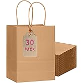 qiqee 30-Packs Brown Gift Bags with Handles Bulk 10.8"x8.3"x4.3" Medium Size Kraft Paper Bags Multiple Uses (Medium Size)
