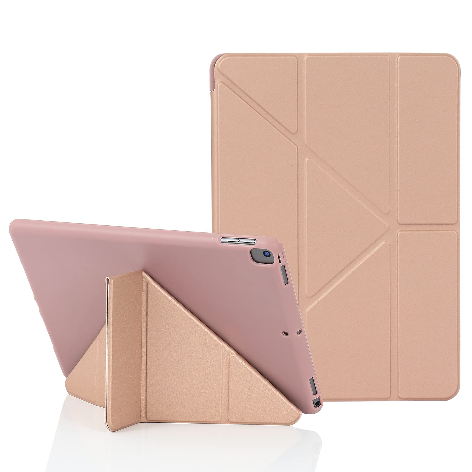 MuyDoux Origami Case for iPad 10.2 inch, fits iPad 9th Generation 2021 & iPad 8th Generation 2020 & iPad 7th Generation 2019, 5-in-1 Multiple Viewing Angles, Auto Wake Sleep Soft Back Cover, Rose Gold — image 1