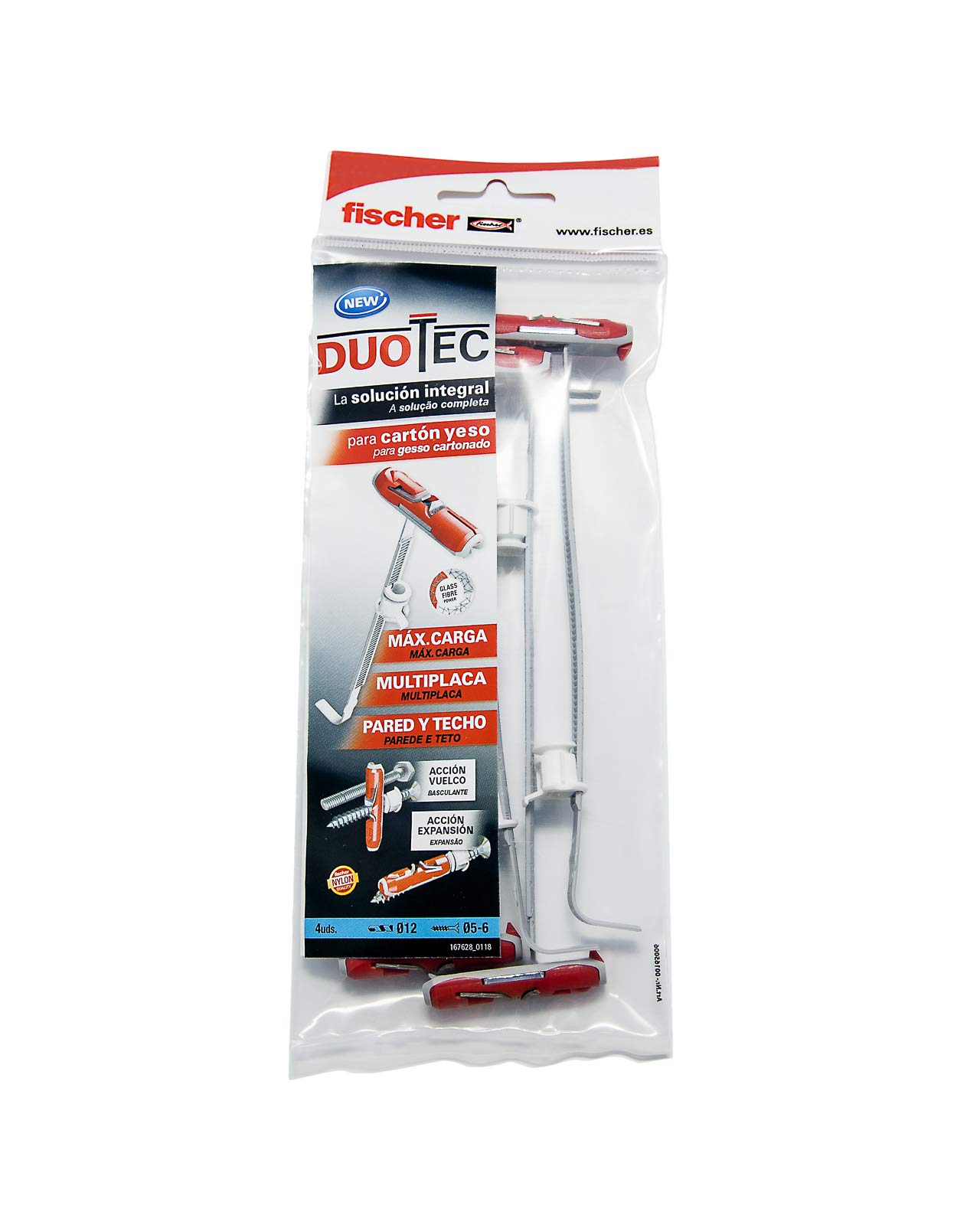 fischer - Plugs Compatible with PLADUR DuoTec Plasterboard, for 12 mm TV Stand, Bag of 4 PLADUR Plugs, Grey/Red