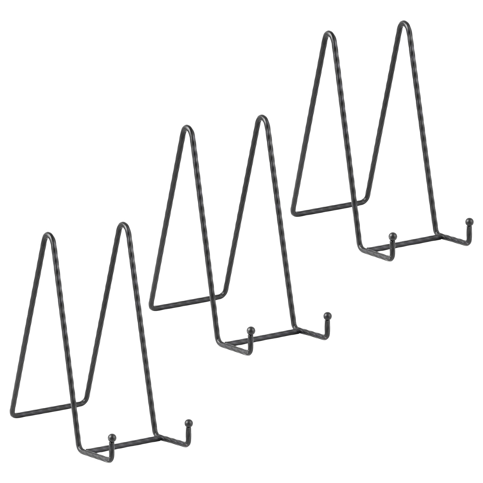 Plate Holder Easel Display Stand - 8 inch Large Plate Stands - Twisted Metal Wire Easels for Displaying Decorative Plates | Picture Frame | Painting | Plaque | Cookbook | Canvas Art - 3 Pack - Black