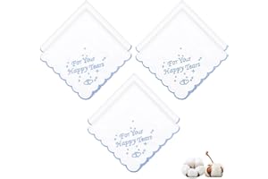 EEEKit 6PCS Wedding Handkerchiefs Something Blue for Bride, Cotton White Hankies with Hearts & Stars, Happy Tears Embroidered