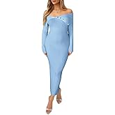 Saodimallsu Womens Off The Shoulder Sweater Dress Long Sleeve Bodycon Ribbed Knit Cocktail Party Formal Midi Dresses