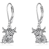 Highland Cow Dangle Earrings for Women S925 Sterling Silver Scottish Cattle Drop Earring Leverback Cow Jewelry Gifts for Women