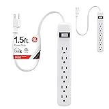 GE 6-Outlet Power Strip, 2 Pack, 1.5 Ft Extension