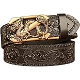 YIYIDANGSHI Men's Leather Ratchet Belt Ethnic Retro Personality Pattern Business Casual Belt for Men Black (dragon 1 Black)