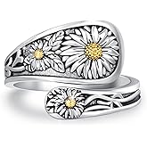 MOPOPOK Sunflower Spoon Ring 925 Sterling Silver Adjustable Thumb Ring Boho Vintage Christmas Jewelry Gifts for Women Wife Birthday #5#6#7#8#9#10#11
