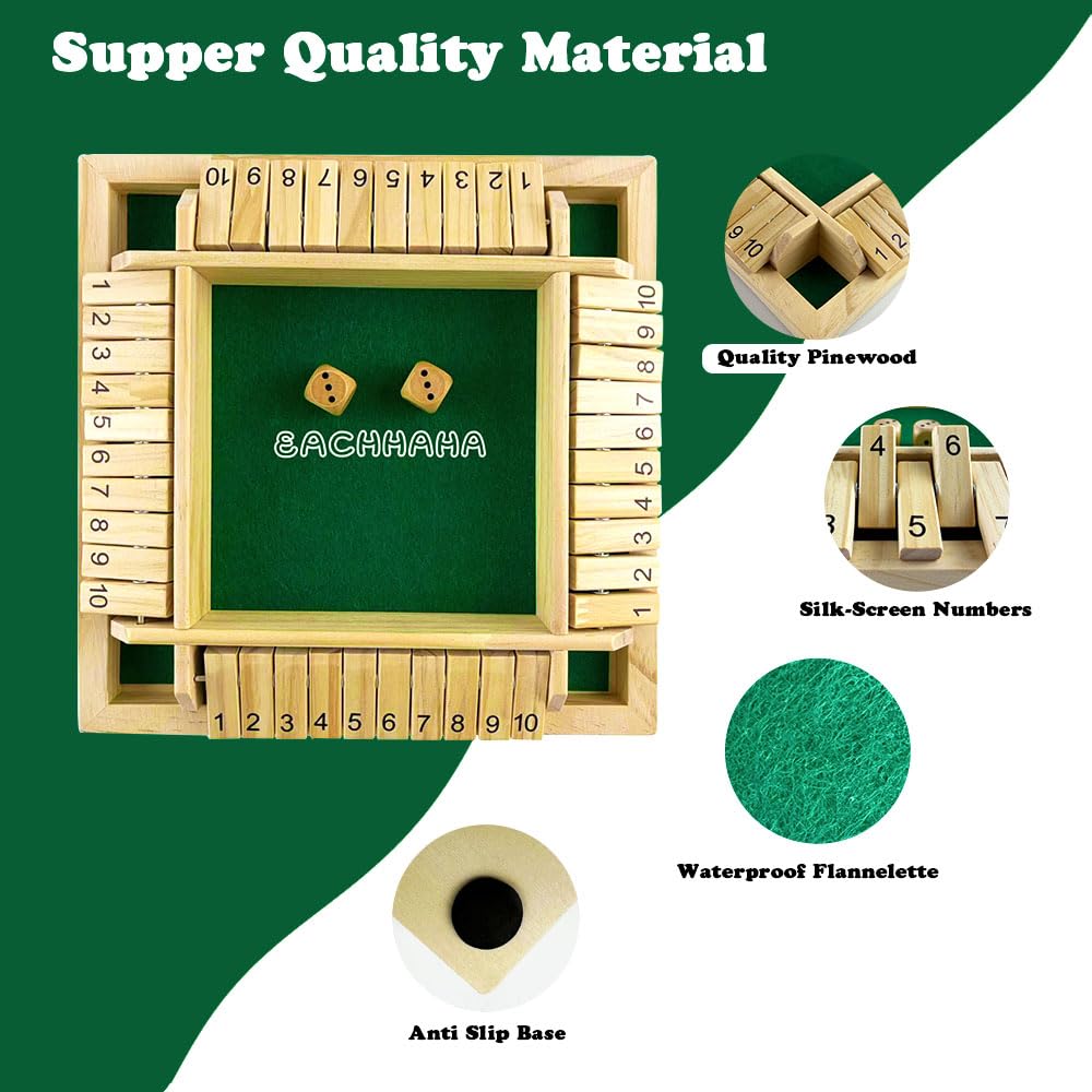 EACHHAHA Shut The Box 4-Spieler,Klappbrett Spiel,Würfelspiel aus Holz,Brettspiel aus Holz,Brettspiele ab 7 8 9 10 + Jahre,Reisespiele,Traditionelle Kneipenspiele 2