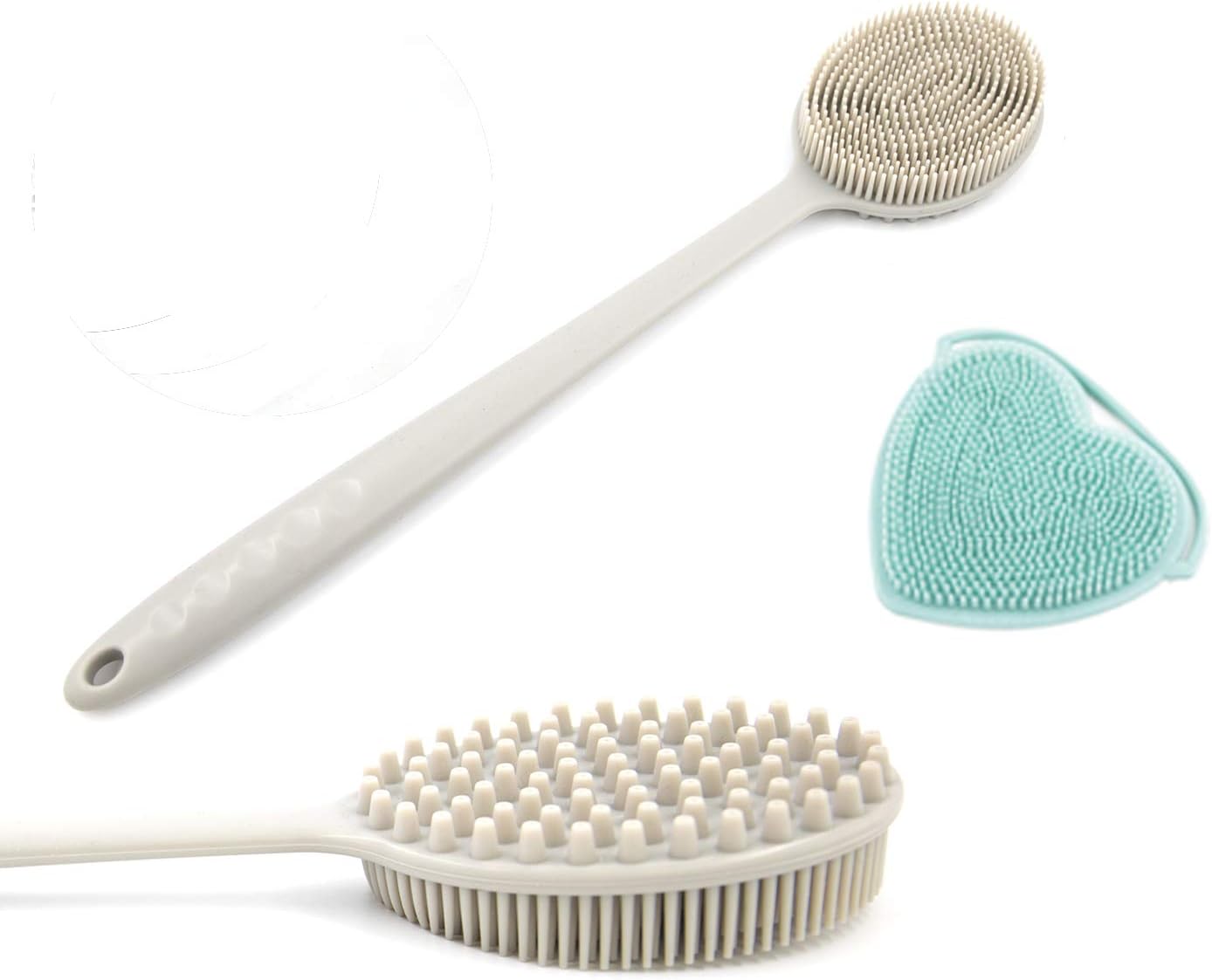 Silicone Bath Body Brush Shower Back Scrubber with Long Handle, BPA-Free, Non-Slip, Gray