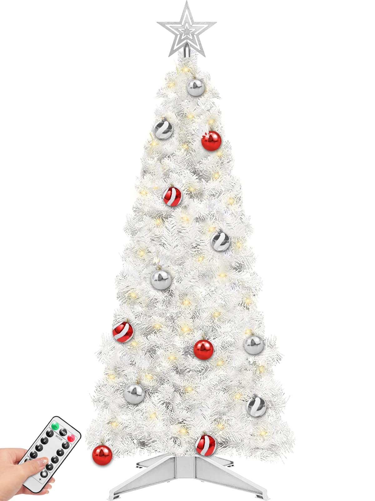 Photo 1 of (MISSING REMOTE) 4 Ft Christmas Tree Remote Control 8 Modes Dual Color Change Timer 100 Warm White&Colored Lights 18 Christmas Ball Ornaments 3D Star Battery Operated Small Xmas Tree Table Indoor Holiday Party Decor