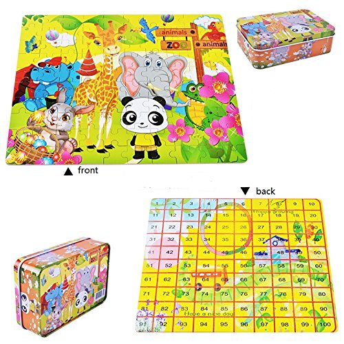 100 Pieces Kids Wooden Jigsaw Puzzle for toddlers 3-6 Ages, Kids Educational Puzzles Toys to Develop Dexterity and Problem Solving, with a Storage Box(Zoo Animals) - Thumbnail 4