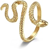 WOYNJI Stainless Steel Punk Snake Ring for Women Vintage Animal Wrap Stacking Statement Rings