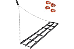 VLAENG 8 Ft Drag Harrow Driveway Grader, Heavy Duty Tow Behind Lawn Rake with 5 Ft Chain, 4 Safety Belts, 2 Adjustable Bars, Driveway Drag for Gravel, Sand, Lawn, Soil, Hay, ATV, UTV, Tractor, Mower, Black