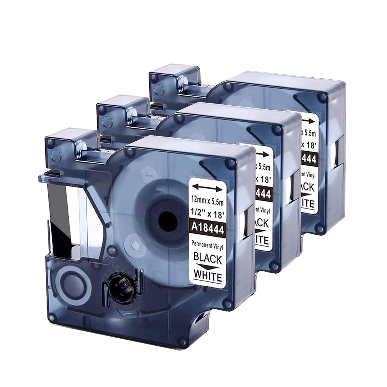 3 Pack Upwinning A18444 12mm Replacement for Dymo 18444 Rhino Vinyl White Tape, Refills for Dymo Label Tape 12mm x 5.5m Permanent Industrial Work for Rhino 5200 3000 4200 5000 Label Maker