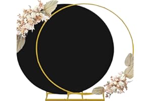 HAISIWLKJ 7.2ft Round Backdrop Stand and Black Covers 1 Stable Balloon Arch Stand with Base and 1 Polyster Circle Arch Covers Metal Wedding Arch Backdrop Stand Frame for Parties Baby Shower Garden Decorations