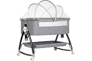 AFGBF Baby Bassinet Bedside Sleeper, Bedside Bassinet for Baby, 3 in 1 Bedside Crib with Adjustable 6 Height, Portable Bassinet for Newborn/Infant, Baby Bassinet with Wheels/Storage Basket/Mosquito Net