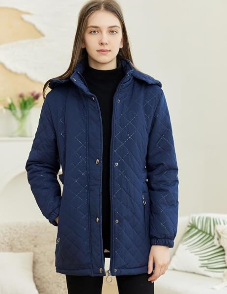 LQHHYLYX WOMENS FASHION HOODED THICKENED FLEECE WINTER SOFT LONG WARM JACKET(MEDIUM,DARK-BLUE)