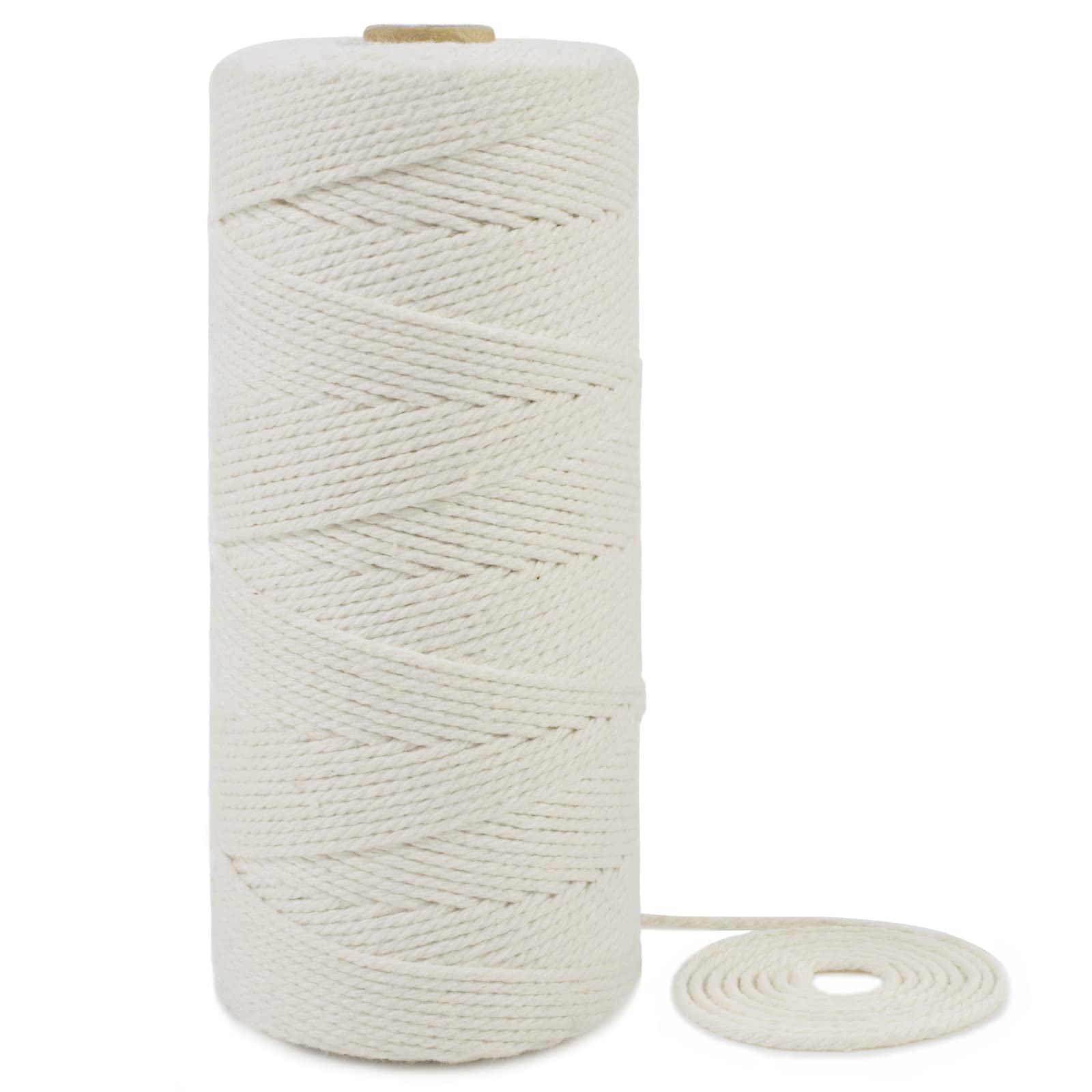 LEREATI Macrame Cord 2mm x 200m, Thick Cotton Macrame Rope Yarn Craft String, Coloured Cotton Cord for Macrame Plant Hanger, Wall Hanging, DIY Crafts, Gift Wrapping, Home Decorations (Natural)