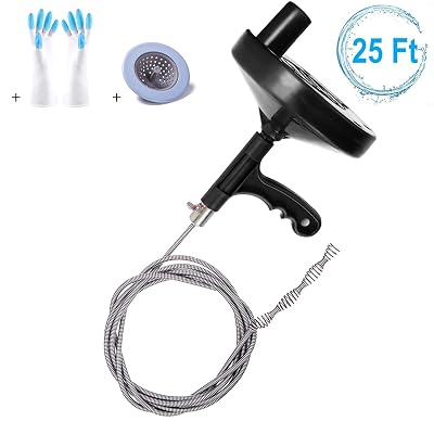 Drain Snake Plumbing Snake 25 Ft, Professional Sink Snake Drain Auger for Removing Sink Clog, Heavy Duty Pipe Clog Cleaner to Snake Drain for Bathtub