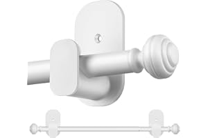 KAMANINA White Curtain Rod No Drilling 32 to 58 Inches, 5/8 Inch Adjustable Curtain Rods for Windows with 3M Adhesive Bracket