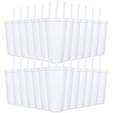 24 Pack Plastic Tumblers With Lids and Straws, Reusable 24 oz Colorful Cups for Parties, Birthdays, Iced Coffee, Cold Drinks (Stylish Colors-White)