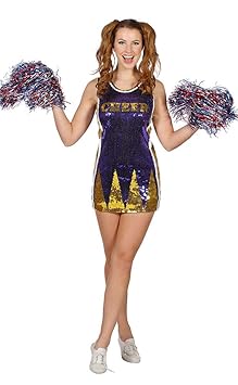 Karneval-Klamotten Cheerleader Kostüm Damen Pailletten Flieder Gold Größe 36/38
