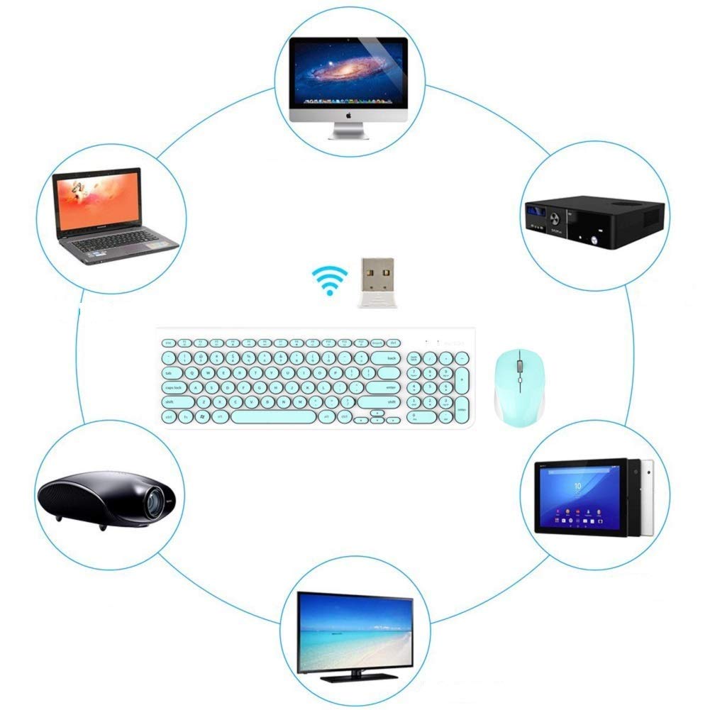 MeToo Wireless Keyboard and Mouse Combo, Ultra-Thin 2.4G USB Cute Round Mute Keyboard Sets for Laptop Desktop Computer and Mac Office C180- Not Included Battery (Green)