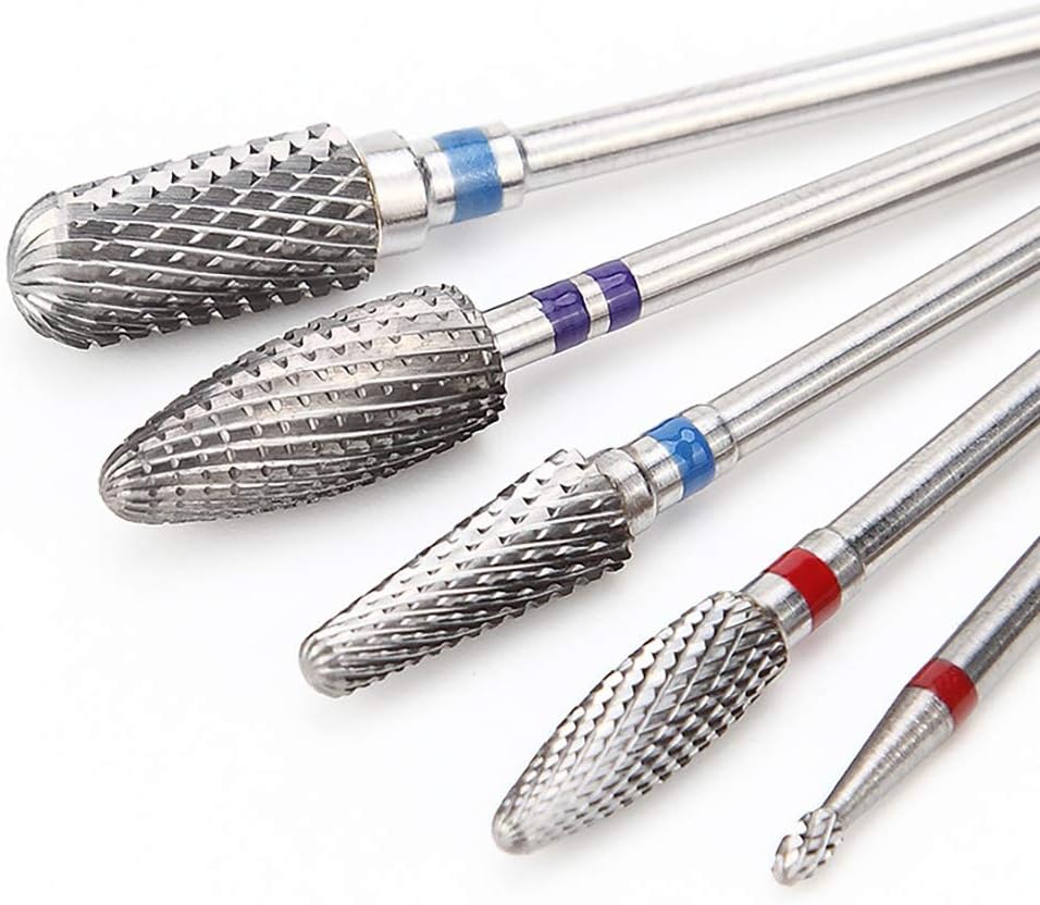 5 Nail Drill Bits Set Cuticle Tools Tungsten steel Metal Professional Polish Acrylic Gel Art Nails Prep for Electric Nail Files Drill Machine Manicure Pedicure Home Salon Use (H0103P)