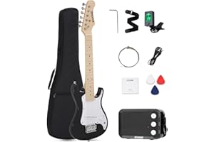 RVONE 30 Inch Kids Electric Guitar Kit Beginner Complete Bundle with Smooth Fingerboard, Lightweight Design for Child, 5W Practice Amp, Gig Bag, Tuner, Strap, Cable, Picks, Extra Strings, RST-70 Black
