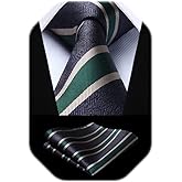HISDERN Mens Ties Striped Ties for Men Formal Tie and Pocket Square Set Necktie for Wedding Business Graduation
