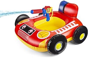 10LECCION Kids Pool Floats with Water Gun, Pool Toys for Kids Ages 4-8, Fire Truck Toddler Floats for Pool, Pool Inflatables for Boys Girls and Children