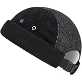 Men Hats Docker Cap Hats Beanie Sailor Cap Worker Hat Rolled Cuff Retro Brimless Hat with Adjustable