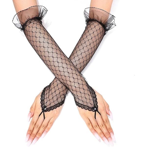 Par De Guantes Largos De Tul Y Malla Elástica Hasta El Brazo - Multicolor, Un Tamaño, Para Novia U ópera