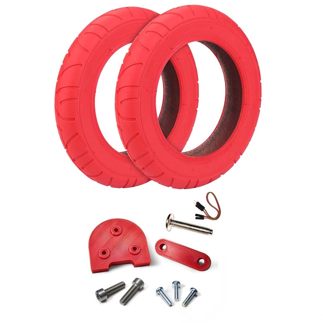 Myfuturshop® 10 Inch Red Wheels for Xiaomi M365, S1, Essential, Pro and PRO2 + Spacer Kit for Large Wheels (Red + Red)