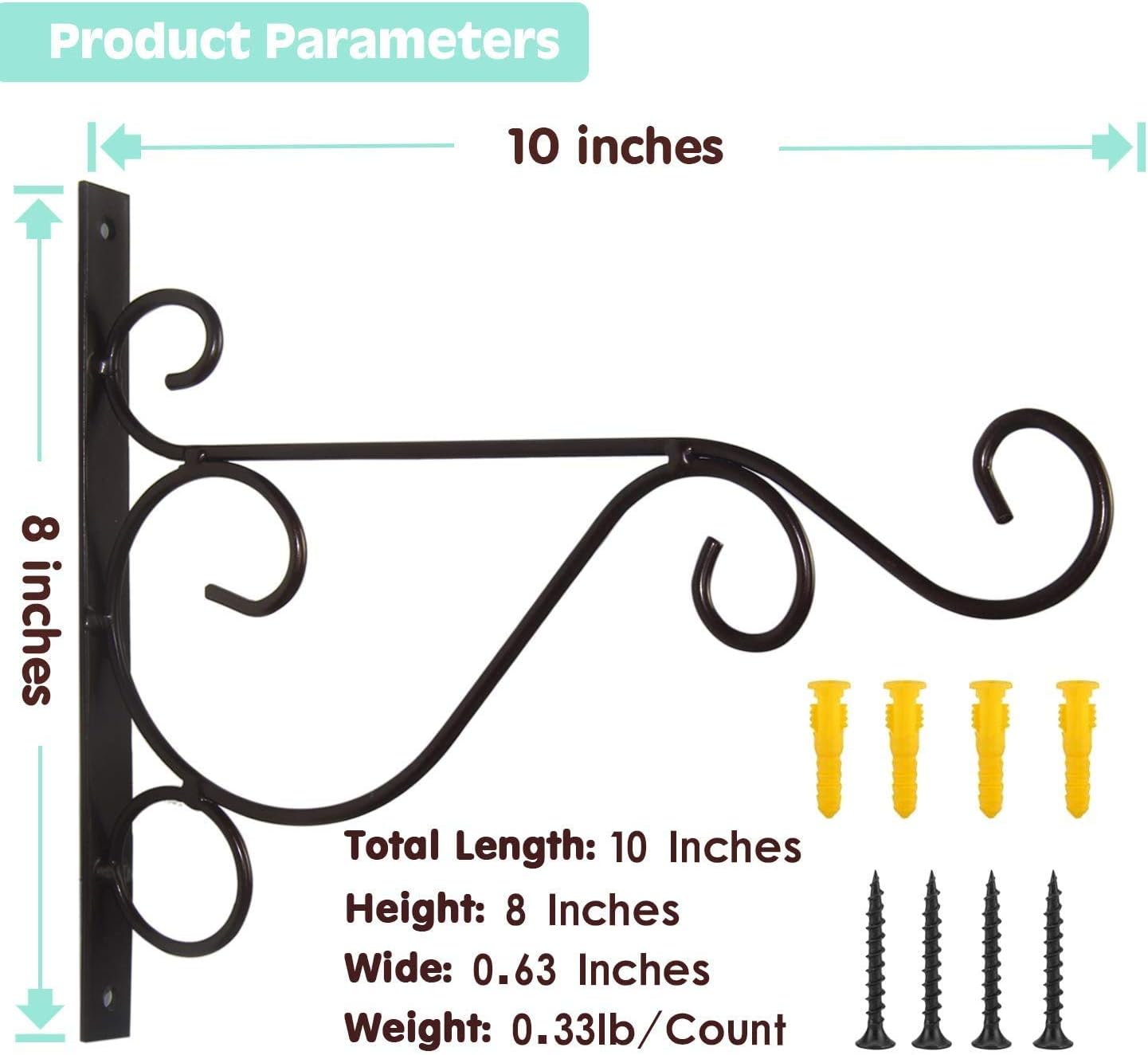 KSS 2Pcs Iron Plant Hanger Wall Hooks,Hanging Basket Brackets Wrought Iron Bracket for Lantern Planter Flower Hanger Fence (Black) - Image 3