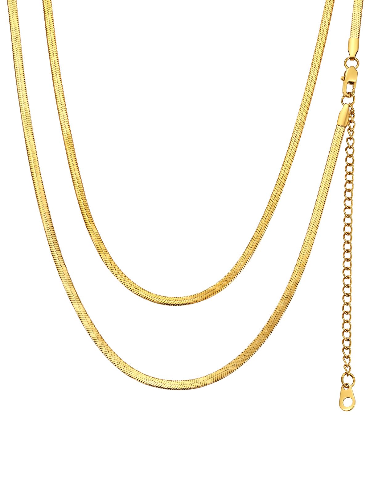 FindChic 3MM Flat Snake Gold Chain Choker Jewellery for Women 38CM Hypoallergenic Stainless Steel Herringbone Necklace Gold — image 1