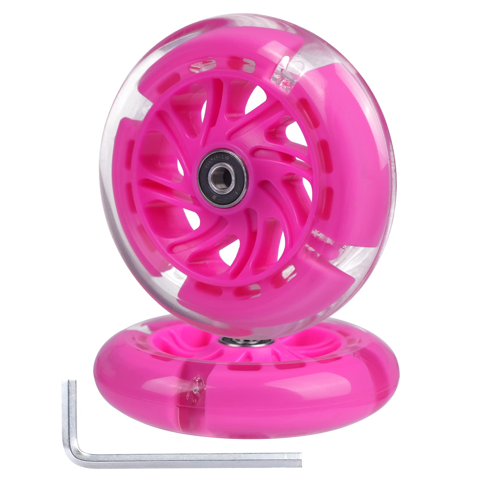120mm Light Up Flashing Scooter Front Replacement Wheels w/Bearings for Kids 3-Wheeled Kick Scooters (Pink)