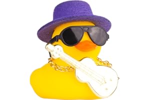 CoFuBcad Car Rubber Duck Ornaments Dash Duck Decorations for Car Dashboard Ornament Decoration Accessories with Mini Hat Musical Instruments Necklace Sunglasses(Style A21)